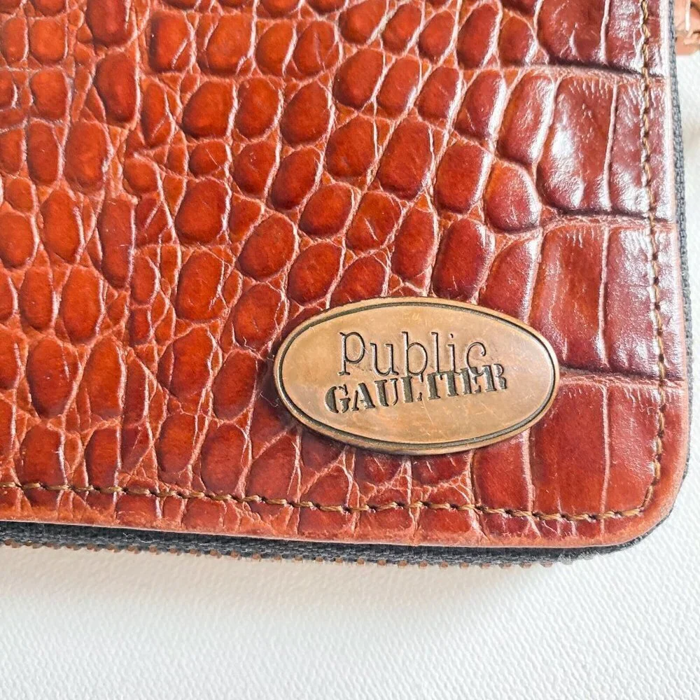 Vintage Jean Paul Goulthier Croc Skin Embossed Brown Zip Around Square Wallet